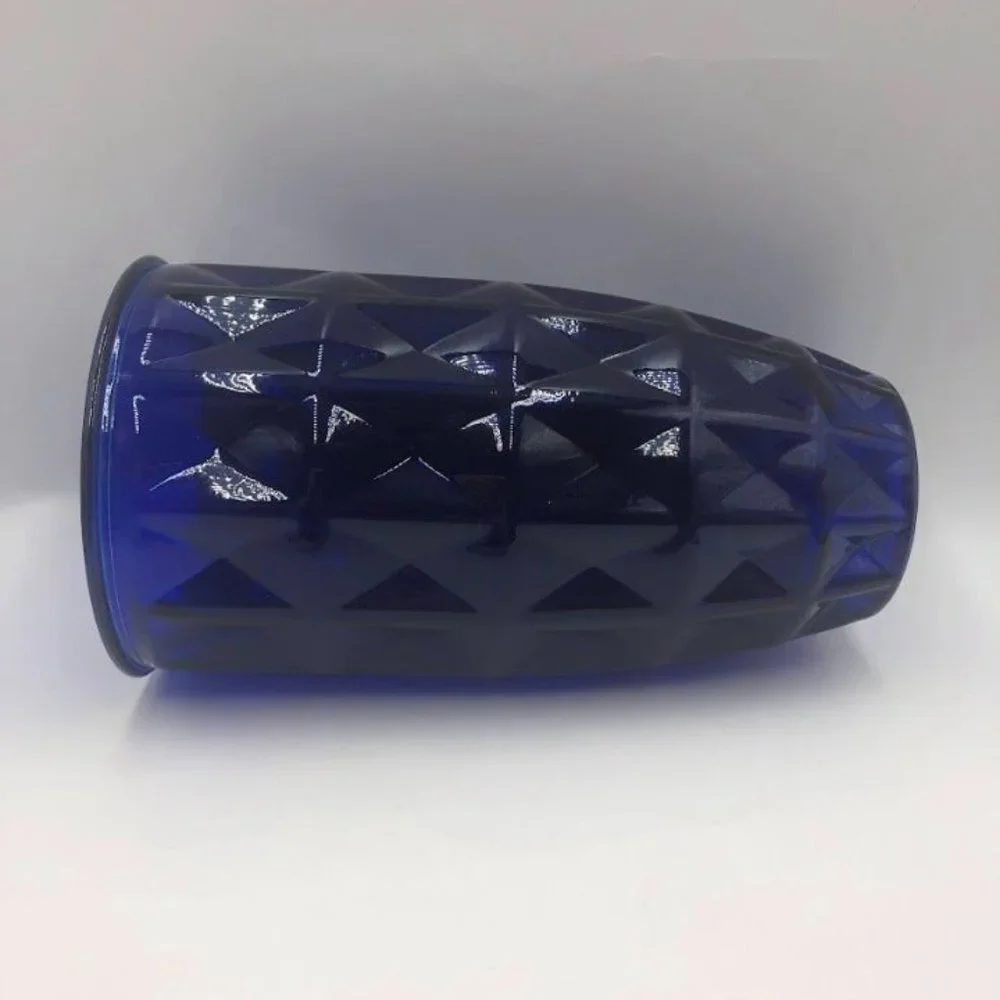 Vintage Cobalt Blue Glass Flower Vase Indoor Tabletop Décor Diamond Pattern